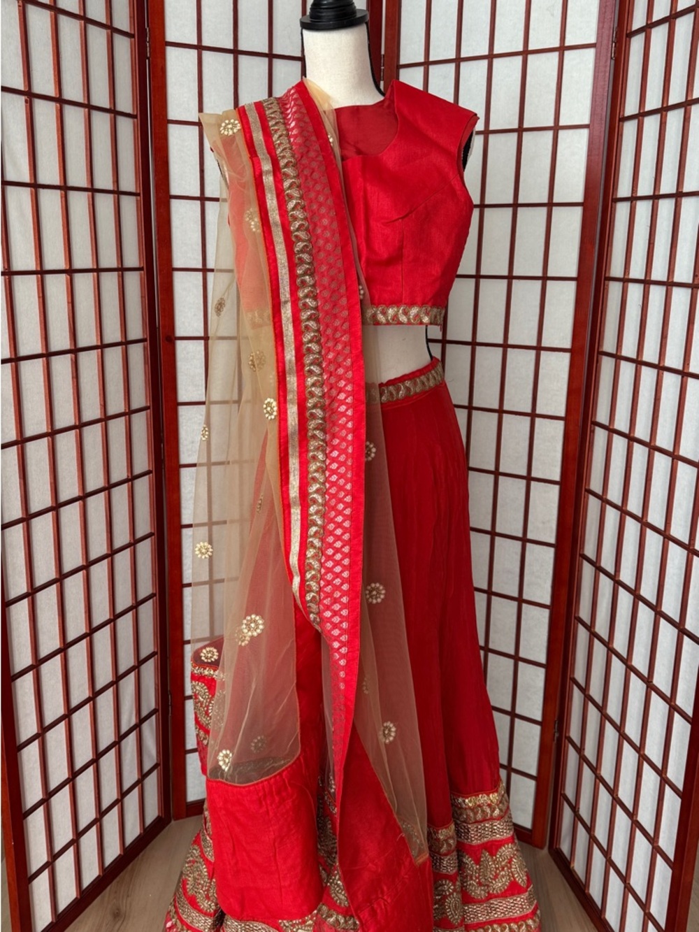 Traditional Red Bridal Dupatta with Gold Embellishment